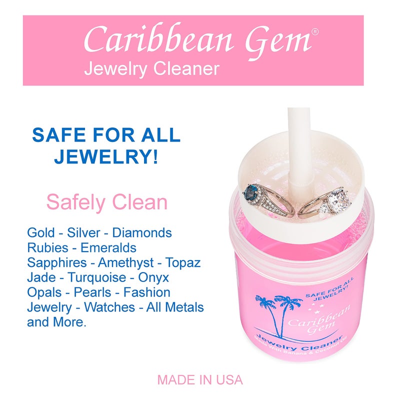 Caribbean Gem Jewelry Cleaner Kit 8oz with Basket, Brush & Polishing Cloth - All Purpose Jewelry Cleaner Solution for Gold, Silver, Diamonds, Rings, Necklaces, Gems, Precious Stones & Metals - Image 4